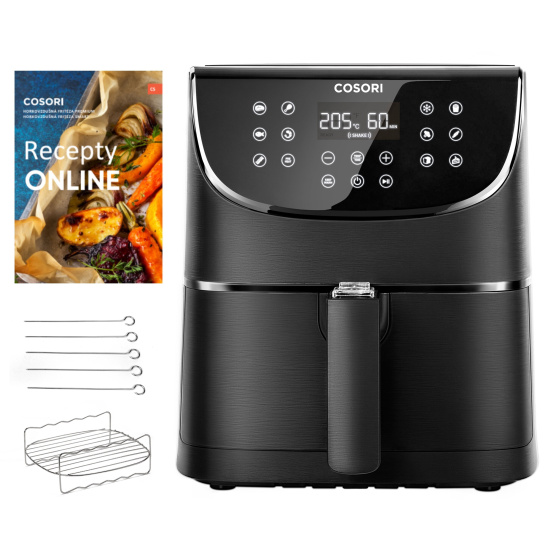 Cosori CP158-AF PREMIUM –  5,5L  horkovzdušná fritéza + 5x špíz a gril. rošt, black