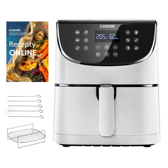 Cosori CP158-AF PREMIUM –  5,5L  horkovzdušná fritéza + 5x špíz a gril. rošt, white